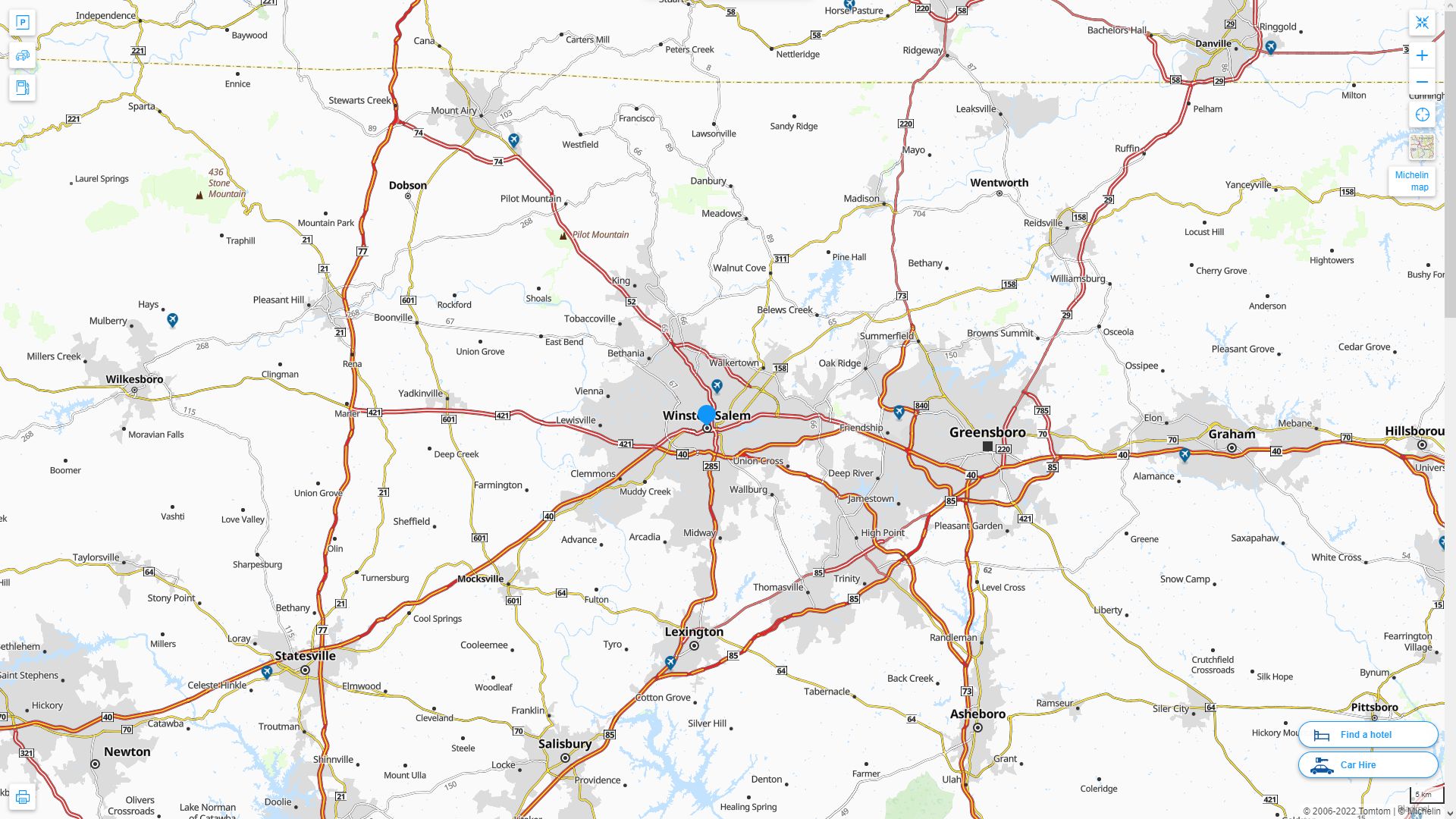 Winston Salem North Carolina Highway and Road Map